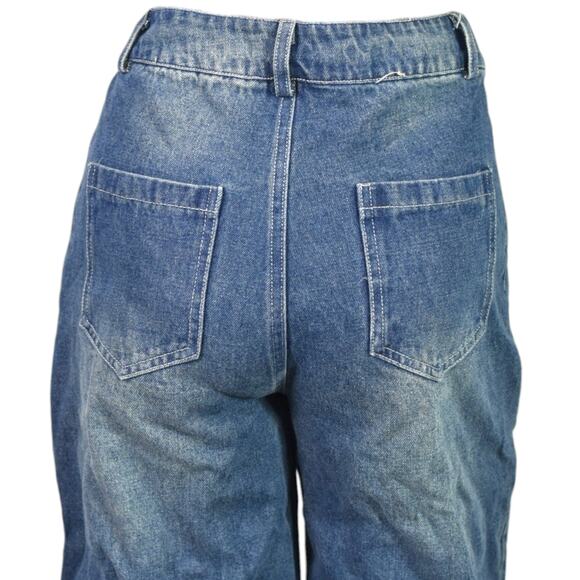 Barrel Leg Jeans Blue Balloon High Waist Medium Wash Baggy Wide Leg Ankle 25 26 - Picture 5 of 14